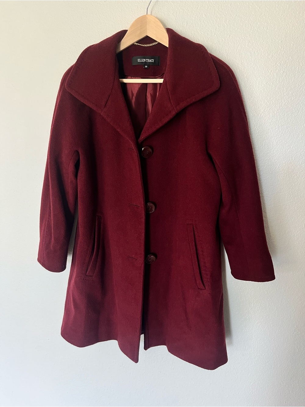 Ellen Tracy Deep Burgundy Wool-Blend Pea Coat